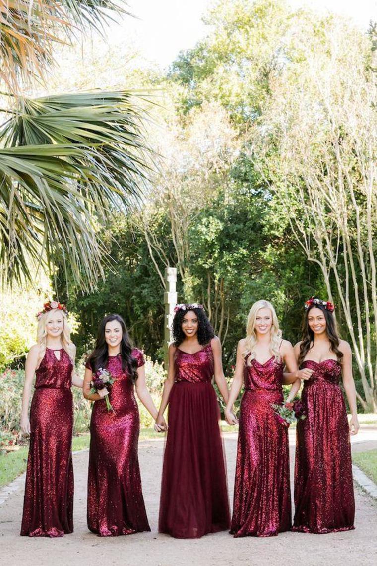 Sparkly Long Burgudny Sequin Shiny Wedding Party Dresses Bridesmaid Dresses