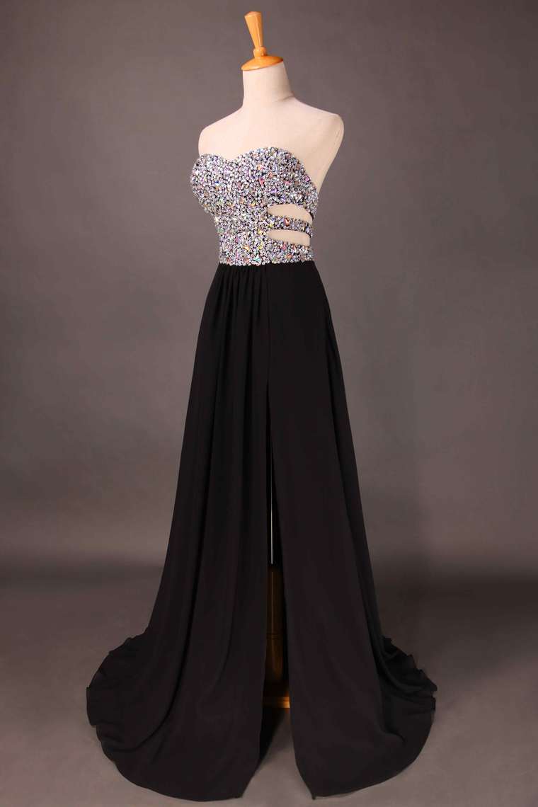 2024 Sweetheart Prom Dresses Beaded Bodice A Line Chiffon