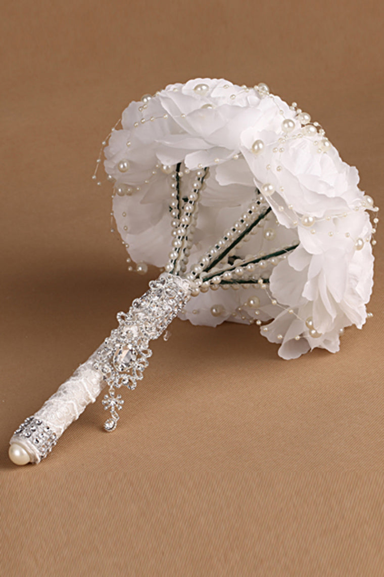 White Wedding Bouquet With Rhinestone Pearl (27*18cm)