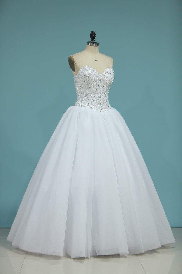 2024 Sweetheart Bridal Dresses Ball Gown Tulle White Zipper Back Floor-Length