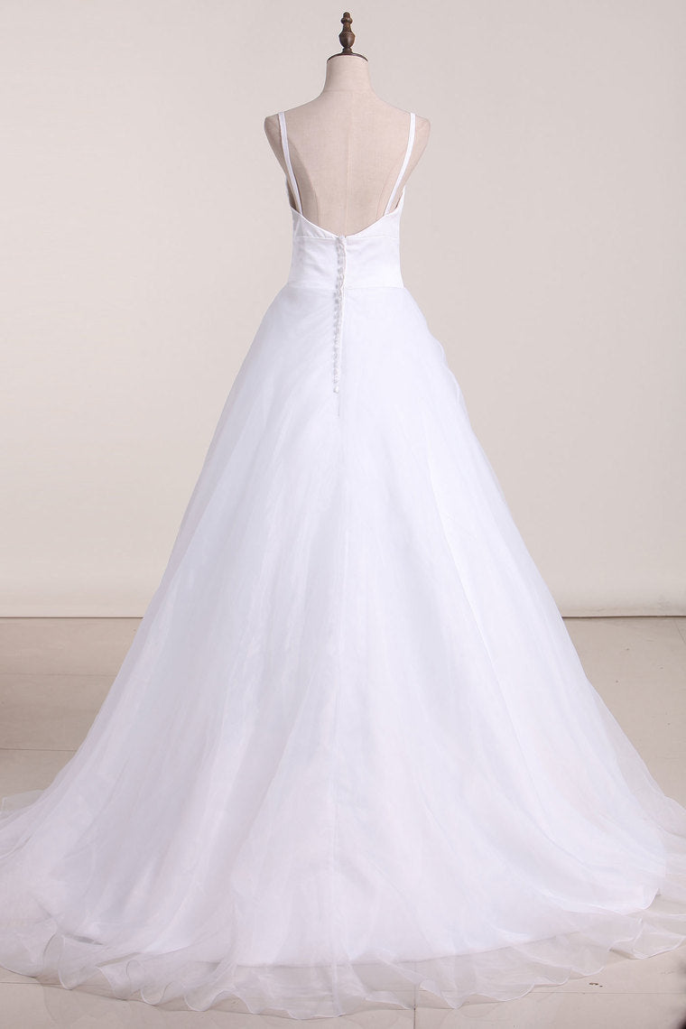 2024 Wedding Dresses Spaghetti Straps Organza & Satin A Line