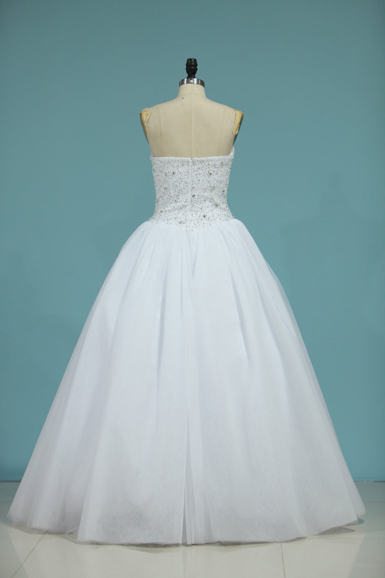 2024 Sweetheart Bridal Dresses Ball Gown Tulle White Zipper Back Floor-Length