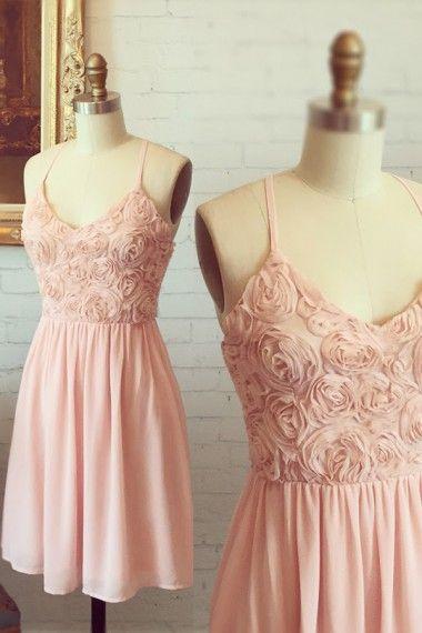 Elisa Homecoming Dresses Chiffon Pink A-Line With Appliques HF10105