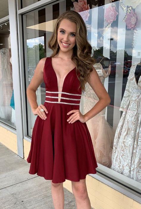 Homecoming Dresses Amelia A-Line Short Burgundy HF10693