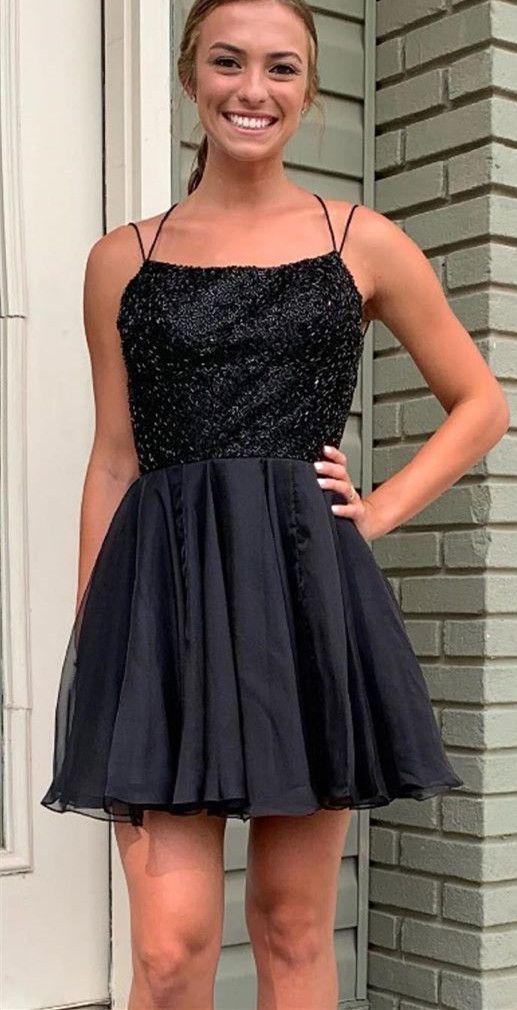 Sparkle Beaded Raina Homecoming Dresses Black Short HF10694