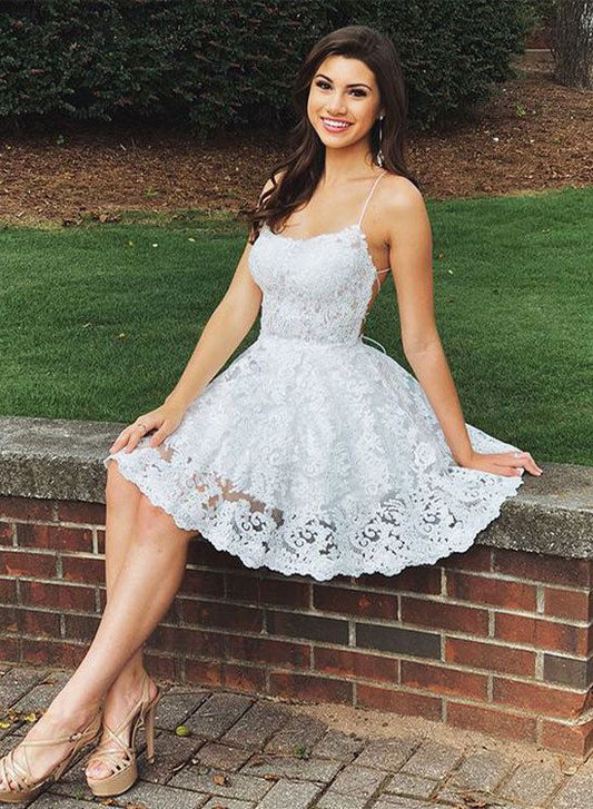 White Short Kianna Lace Homecoming Dresses HF109