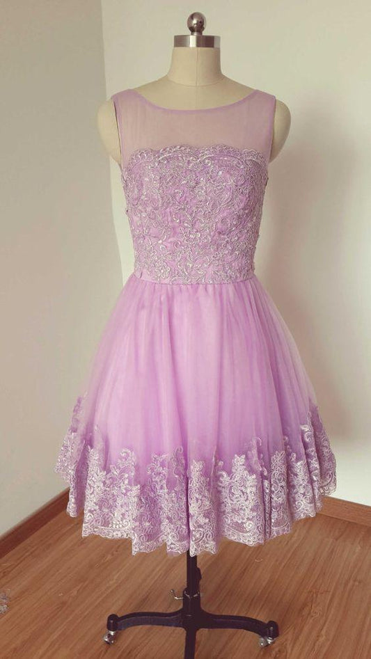 Lilac Homecoming Dresses Lace Mckenzie Tulle Short HF11261