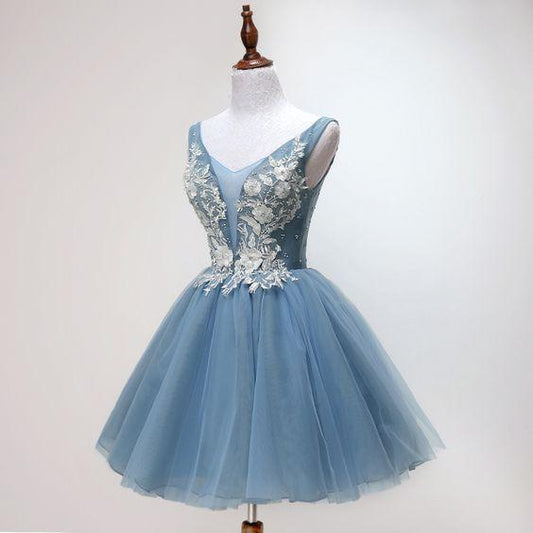 Blue Short Applique Homecoming Dresses Mckayla Tulle HF11396