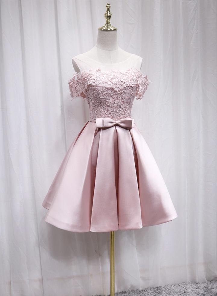 Homecoming Dresses Satin Pink Lace Lacey Lovely HF11435