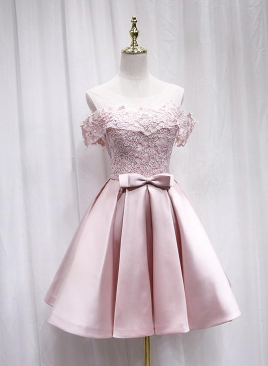 Homecoming Dresses Satin Pink Lace Lacey Lovely HF11435