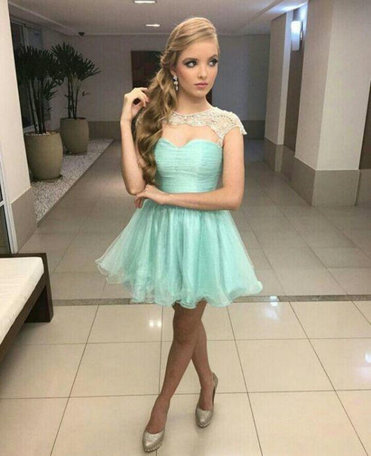 Mint Chaya Homecoming Dresses Tulle With Beads HF11448