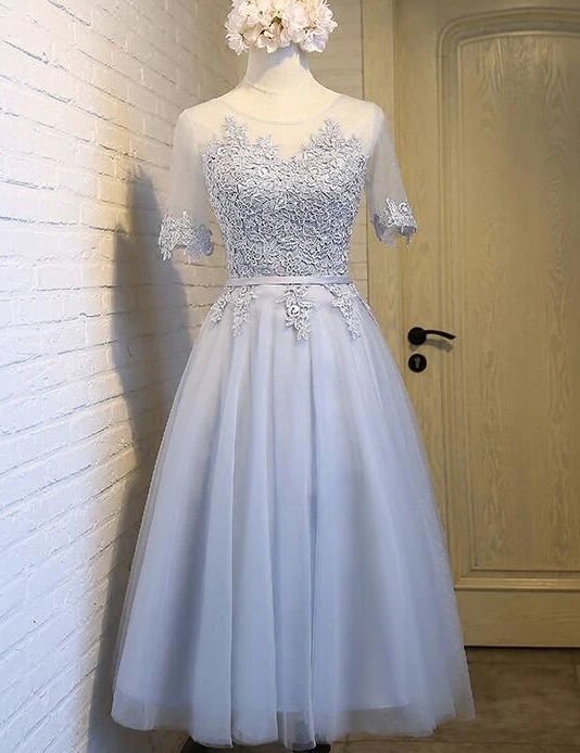 Light Grey Tea Length Homecoming Dresses Aurora HF11919