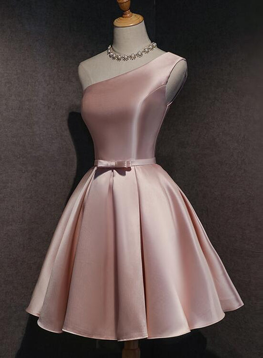 One Shoulder Satin Pink Homecoming Dresses Skylar HF12024