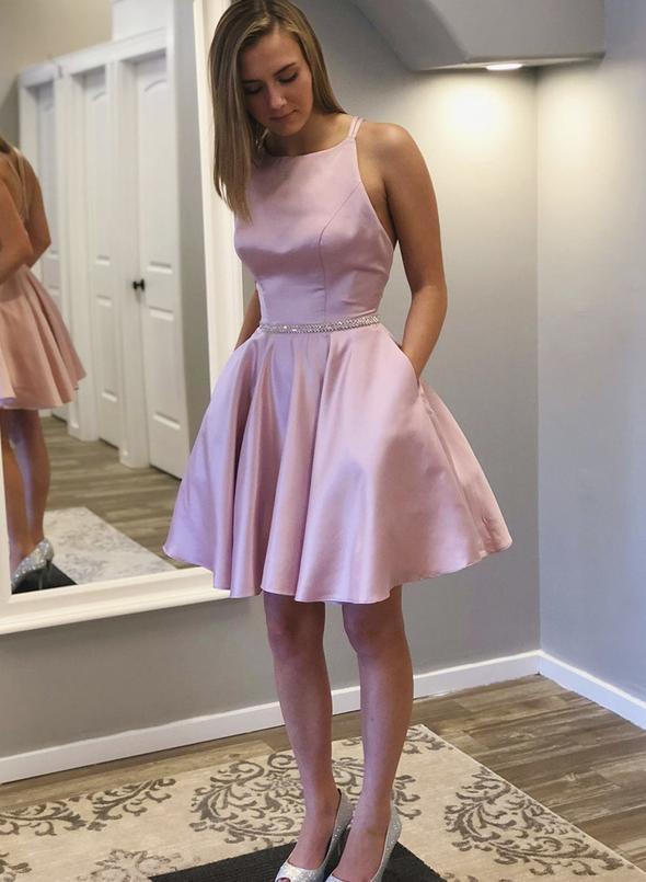 Short Dress Pink Abigayle Homecoming Dresses Satin HF12086