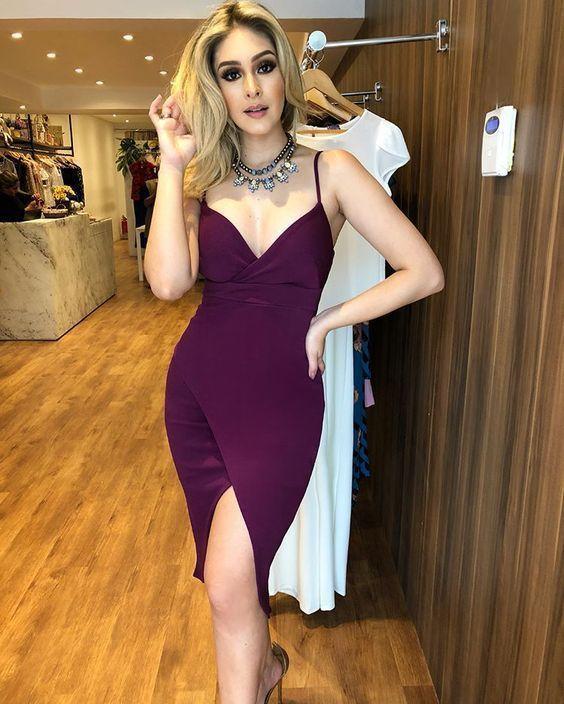 Purple Tight Alina Homecoming Dresses V Neck HF1213