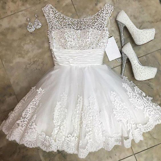 White Short Beading Dress Homecoming Dresses Margery HF12311