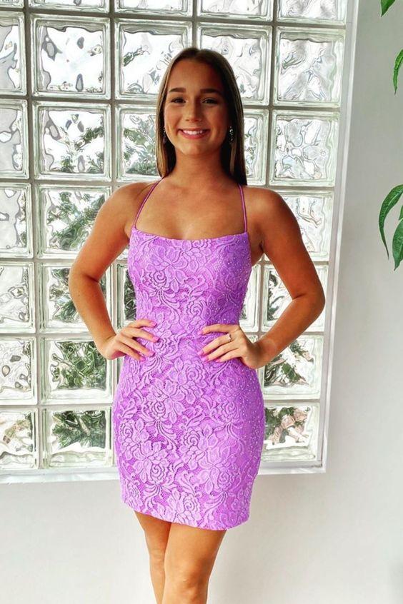 Straps Tight Homecoming Dresses Georgia Lilac Tight HF12344