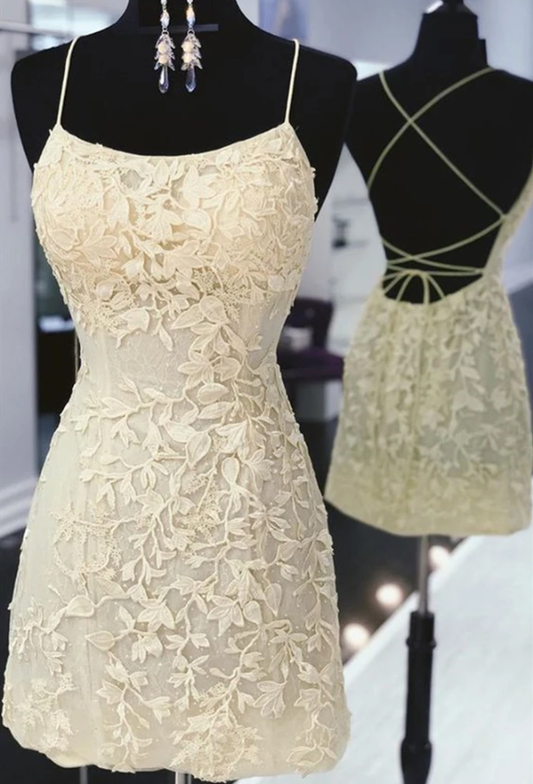 Yellow Formal Graduation Lace Homecoming Dresses Lailah HF12385