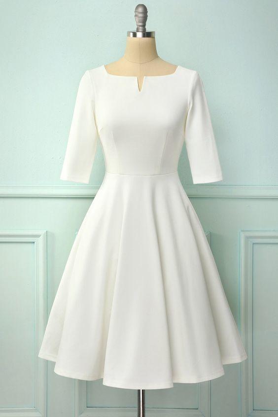 White Homecoming Dresses Patti Short Sleeves HF12437