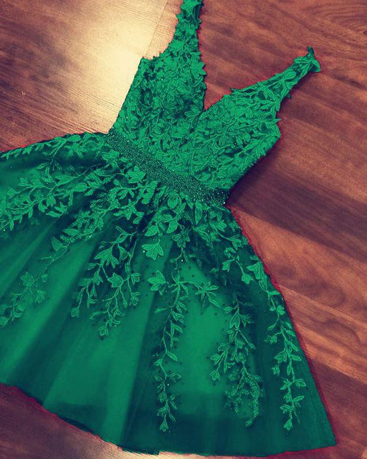 Short Green Homecoming Dresses Lace Ella Embroidery HF12799