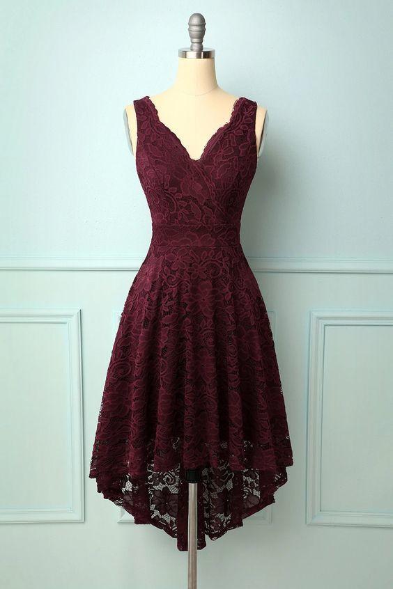 Burgundy Homecoming Dresses Lace Cheyanne V-Neck HF13181