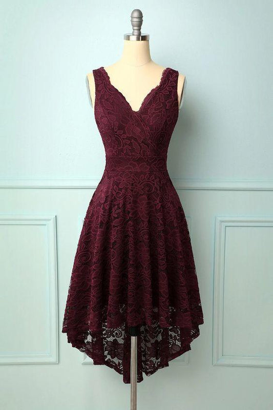 Burgundy Homecoming Dresses Lace Cheyanne V-Neck HF13181