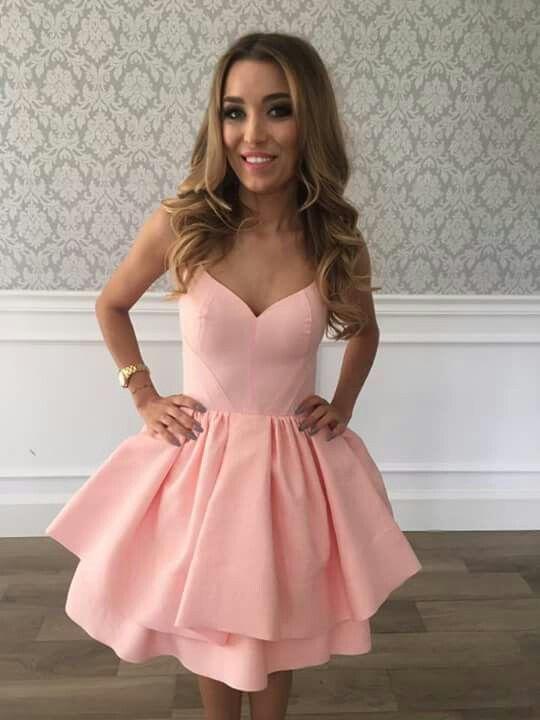 V Homecoming Dresses A Line Pink Meghan Neck HF13632