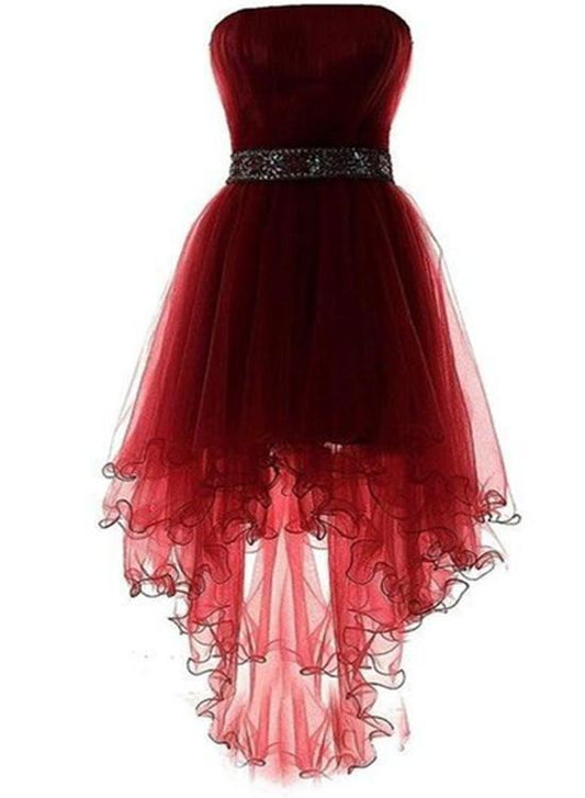 Wine Red Lovely High Low Tulle Homecoming Dresses Kylie Cute Party Dress 2024 HF1379