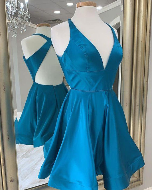 Simple Blue Satin Joanne Homecoming Dresses Short HF14100