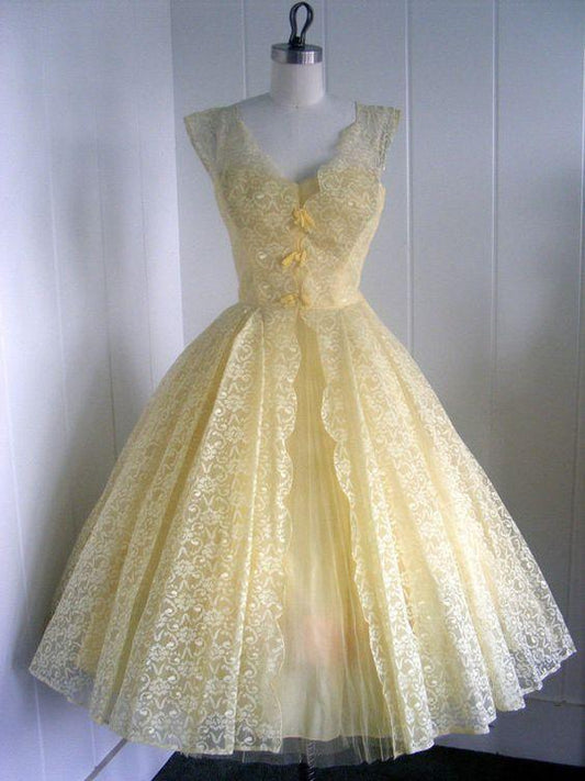 1950S Vintage Ball Gown V Homecoming Dresses Hailie Lace Cocktail Neck Mini Short Dress