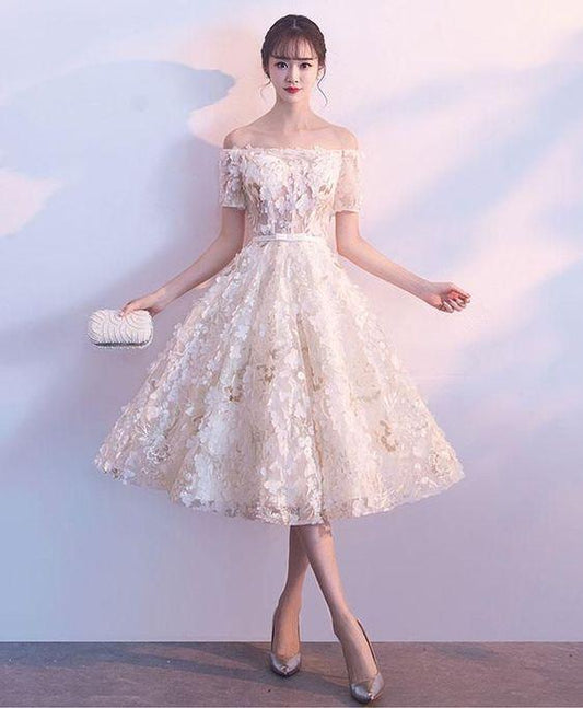 Cute Champagne Short Dress Homecoming Dresses Madalyn HF1600