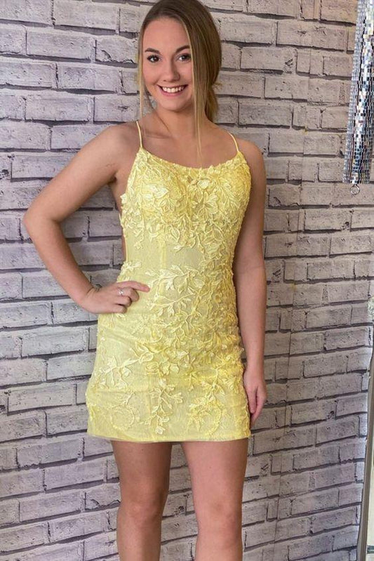 Yellow Party Dress Party Dresses Homecoming Dresses Lace Eliana HF17048