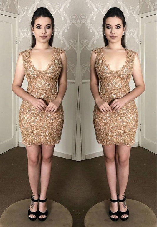 Lace Homecoming Dresses Nayeli Elegant Gold Short HF18936