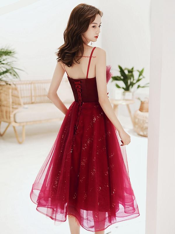 Burgundy Sequins Short Lace Desirae Homecoming Dresses HF19027