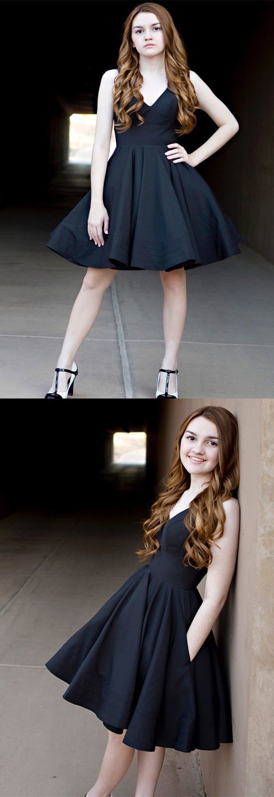 Black V Neck Short Homecoming Dresses Christine HF19096