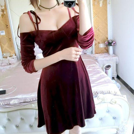 Wine Red Velvet Off Shoulder Short Women Homecoming Dresses Asia Party Dresses Velvet Party Dresses HF1963