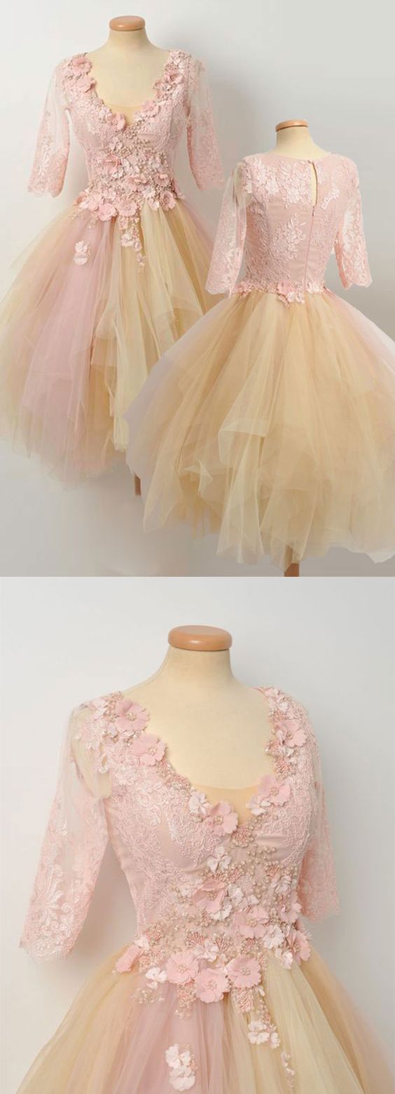 Champagne Joanne Homecoming Dresses Lace Tulle Cute HF20765