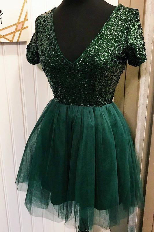 Short Dress Homecoming Dresses Thelma Dark Green HF21429