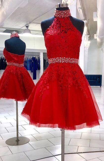 High Neck Short Red Homecoming Dresses Madeleine HF22147