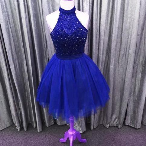 Sparkly Beading Halter Homecoming Dresses Lucile Tulle HF22150