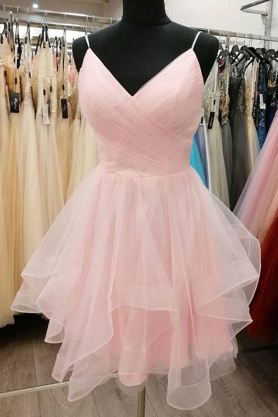 Short A-Line Kenya Pink Homecoming Dresses Ruffled HF22509