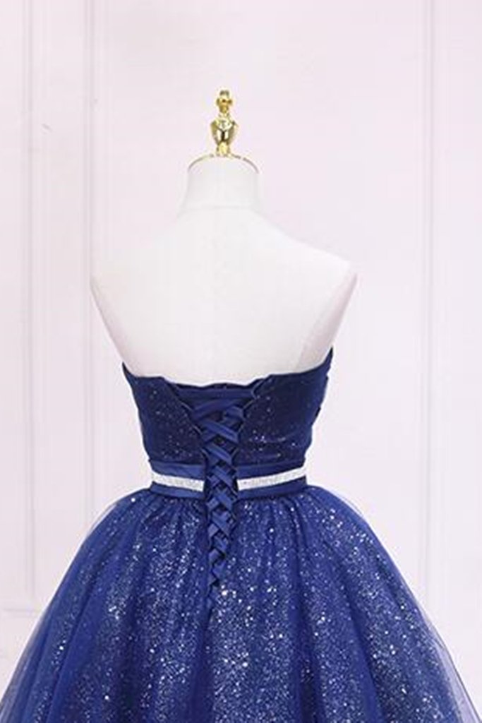 With Belt Sparkly Homecoming Dresses Princess Blue Formal Evening Dress HF22685