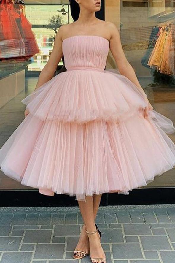 A Line Pink Homecoming Dresses Emilee Tulle Short HF23514