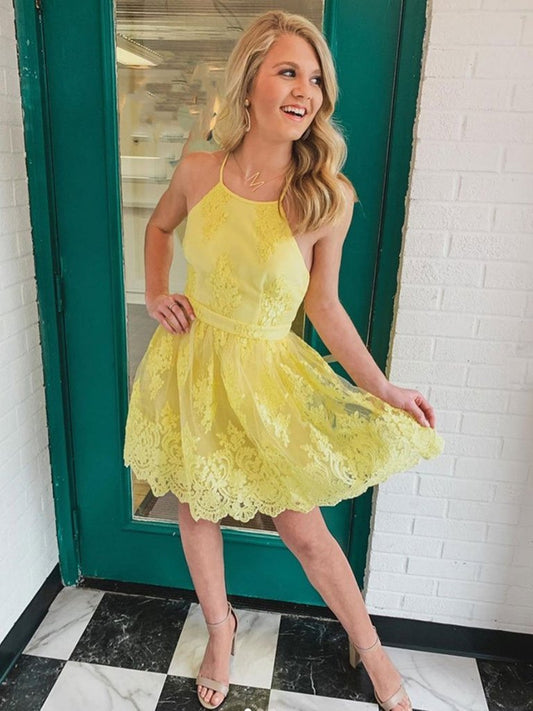 Yellow Yellow Formal Evening Homecoming Dresses Lace Alice Dresses HF23515