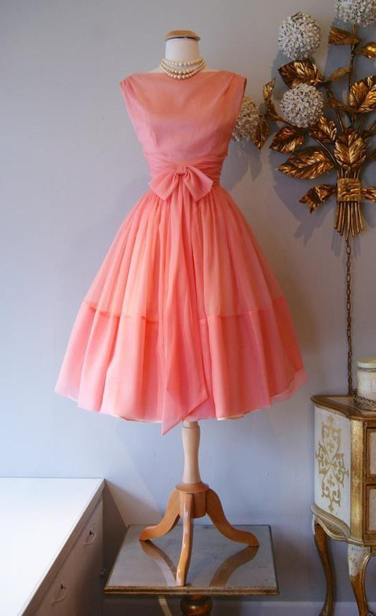 1950S Vintage Ball Gown Crew Neck Coral Mini Mandy Homecoming Dresses Cocktail Short Dresses