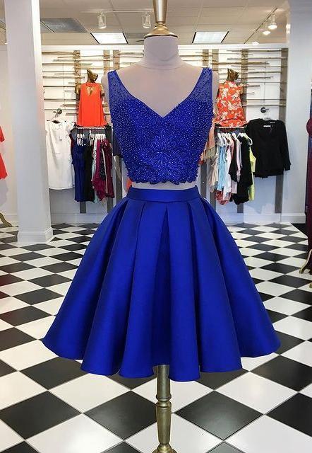 With Two Pieces Homecoming Dresses Anabelle Royal Blue Beading Top Dance Dresses HF23948