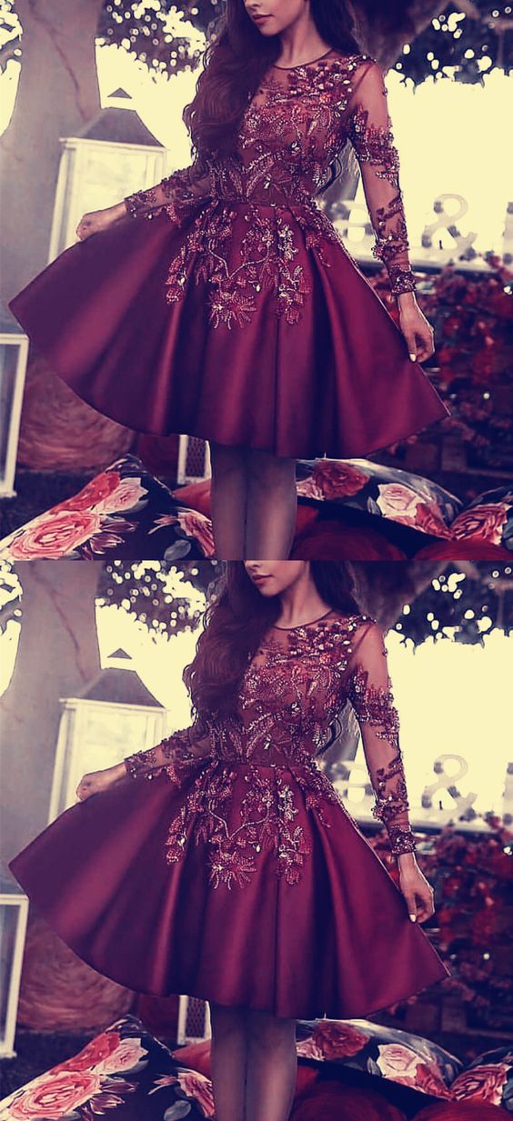 Homecoming Dresses Angelina Long Sleeves Burgundy HF24054