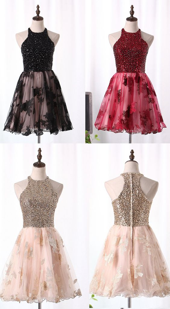 A-Line With Sequins Knee Homecoming Dresses Adyson Length HF2409