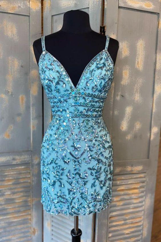 Tight Blue Sequins Karsyn Homecoming Dresses Short HF24124