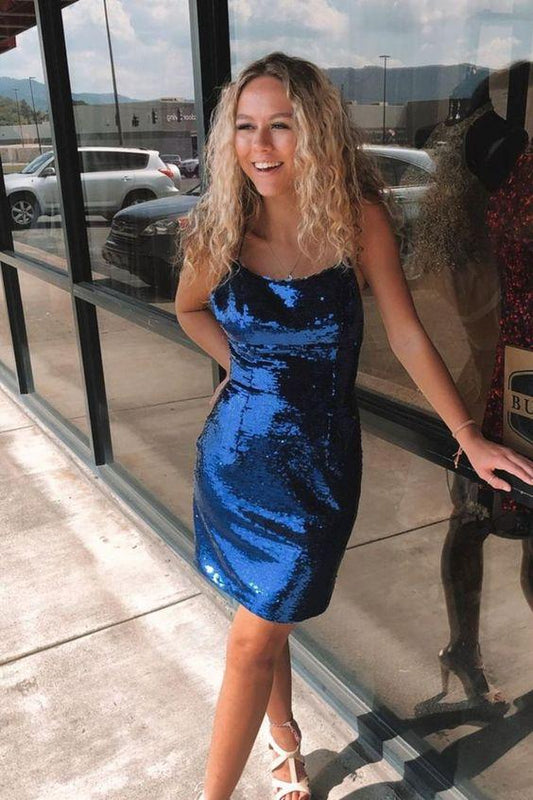 Homecoming Dresses Elizabeth Navy Blue Sequins HF24534